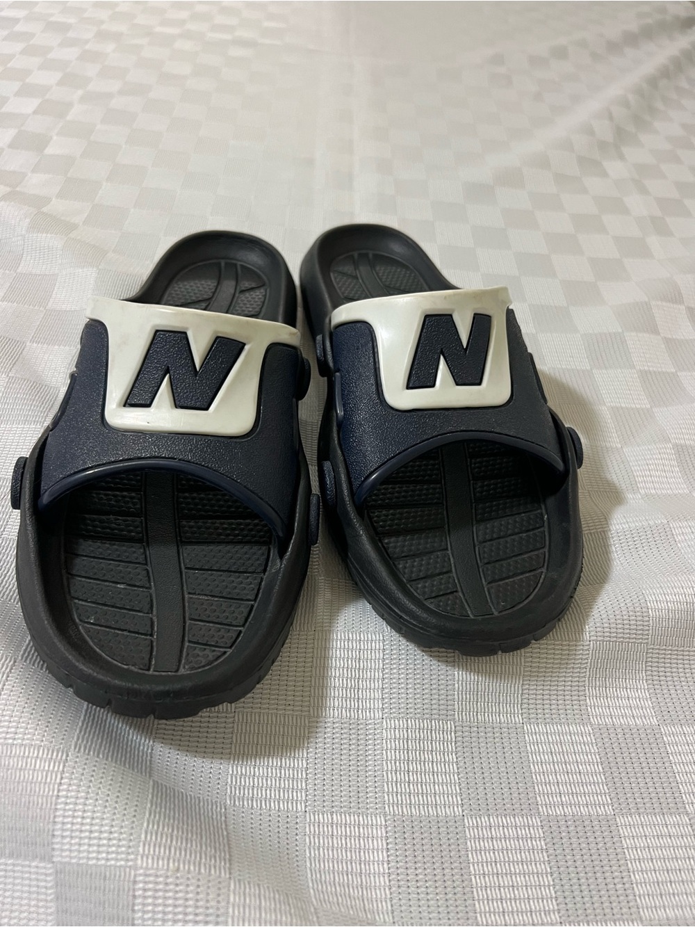 New Balance Black and White Kids Slide Sandals with Logo
